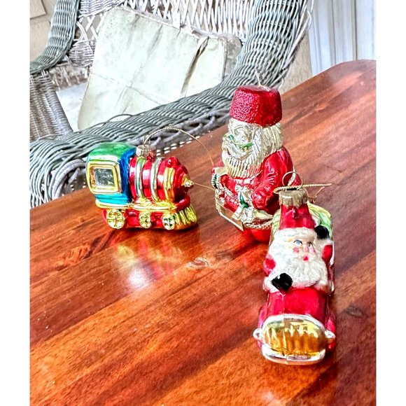 Vintage 90's Christmas Ornaments Set of 3 Santa Claus Train Fire Truck Festive - Picture 2 of 12